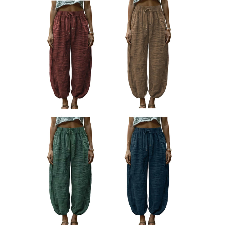 Harem Pants for Women Cotton Summer Boho Slacks with Pockets Lounge Drawstring Pants for Vacation Beach refined