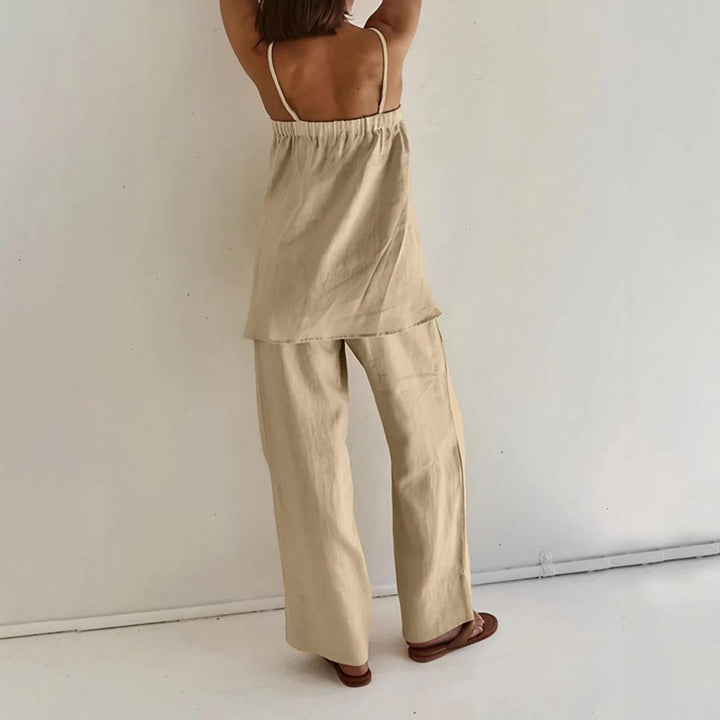 2 Piece Summer Outfits for Women Spaghetti Strap Sleeveless Tank Top Wide Pants Set Casual Outfit for Date outgoing