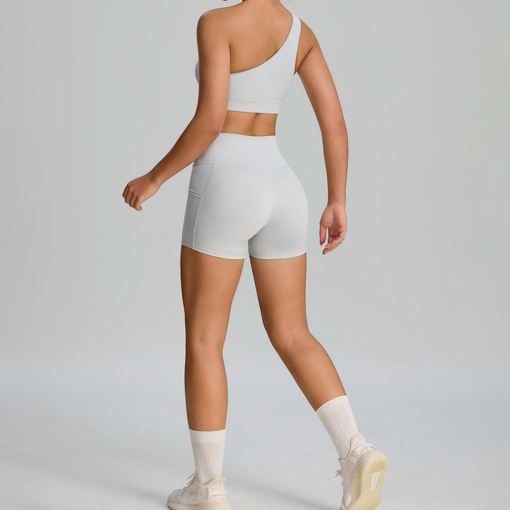 Bra and Shorts Workout Set High Waisted Seamless Off Shoulder Sports Bra and Shorts Lounge Set for Running favorable