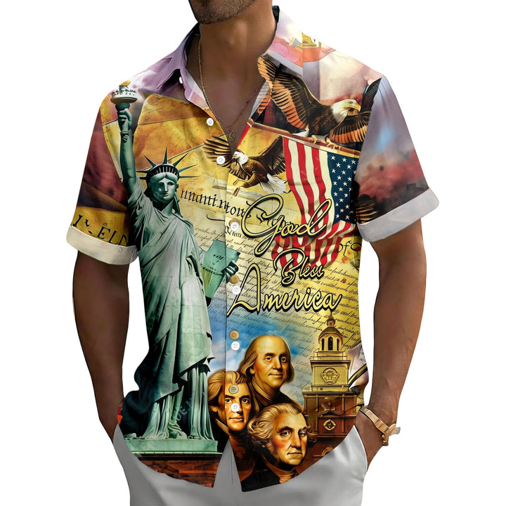 American Flag Button Up Shirt Short Sleeve Eagle American Flag Patriotic Button Down Shirt for Vacation trusted