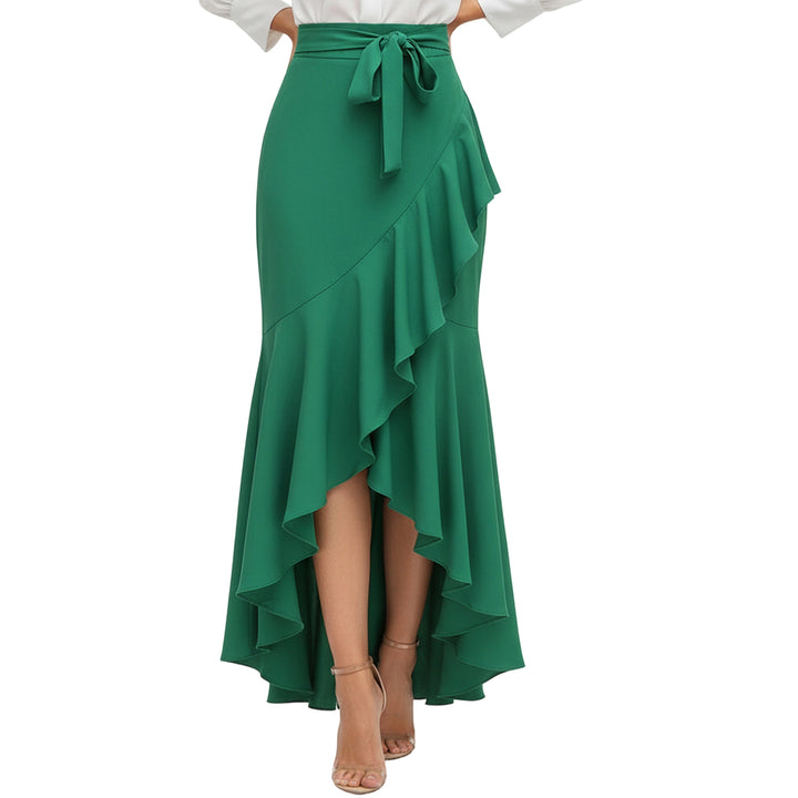 Long Plaid Skirt Mermaid A Line Women High Waist Flowy Ruffle High Low Skirts Waist Tie Clothes Daily Wear capable