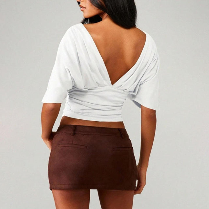 Dolman Sleeve Cinched Waist Top Deep V Neck Side Ruched Sexy Dolman Sleeve Blouses Going Out Tops for Leisure innate