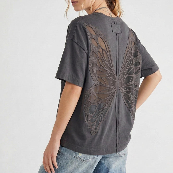 Cut Out Tops for Women Butterfly Cut Out Back Fashion Casual T Shirts Loose Fit Basic Tops for Going Out newcomer