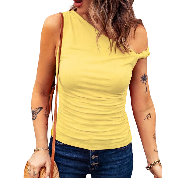 Off the Shoulder Tops for Women Asymmetrical Neck Ruched Sleeveless Shirts Twist Strap Vests Daily Wear elegance