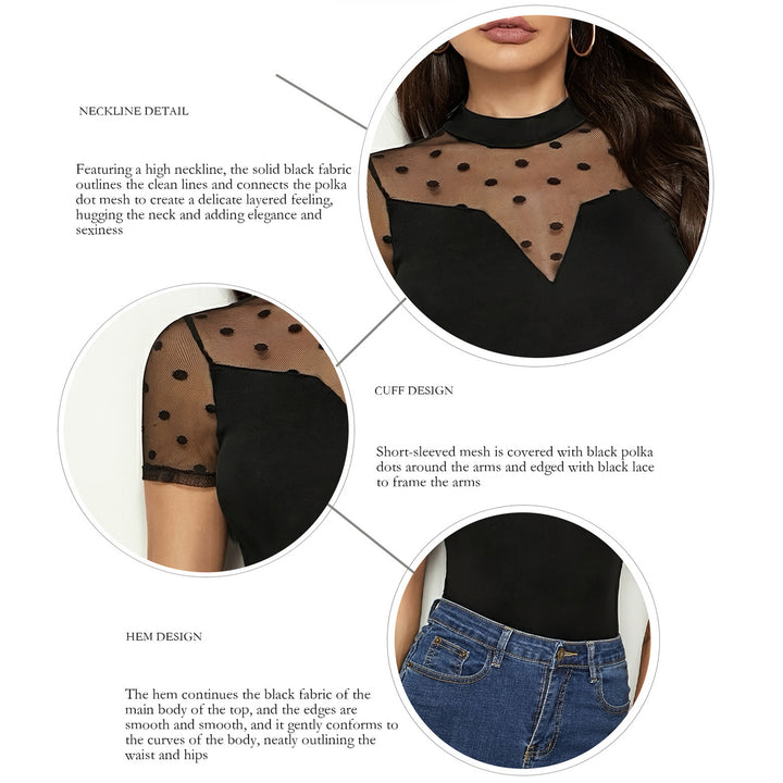 Mesh T Shirt Women Sheer Mesh Club Mock Neck T Shirts Sexy Fitted Tops Short Sleeve for Going Out Party Club impart