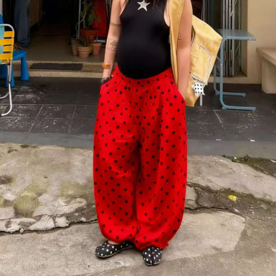 Baggy Wide Leg Pants for Women Dot Print Elastic Waist Wide Leg Palazzo Pants with Pockets for Daily Wear sturdy
