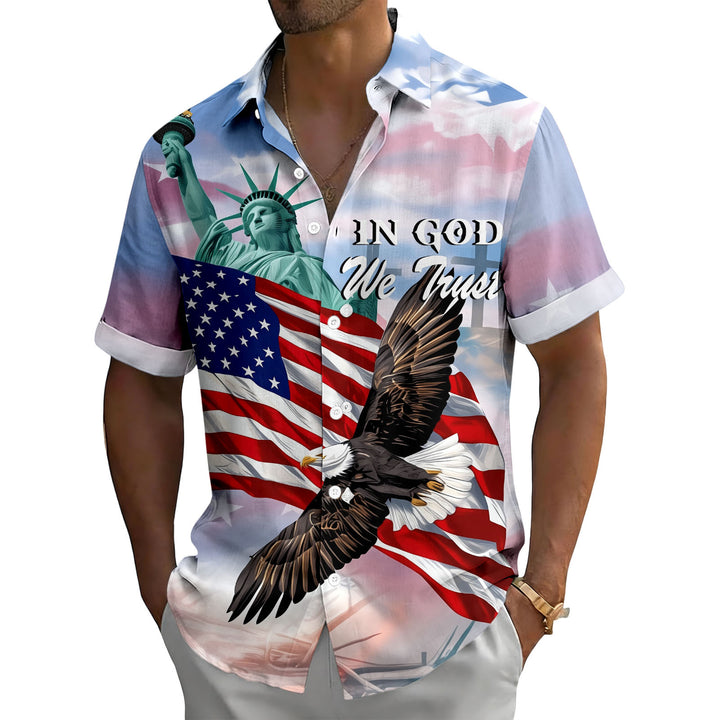 American Flag Button Up Shirt Short Sleeve Eagle American Flag Patriotic Button Down Shirt for Vacation trusted