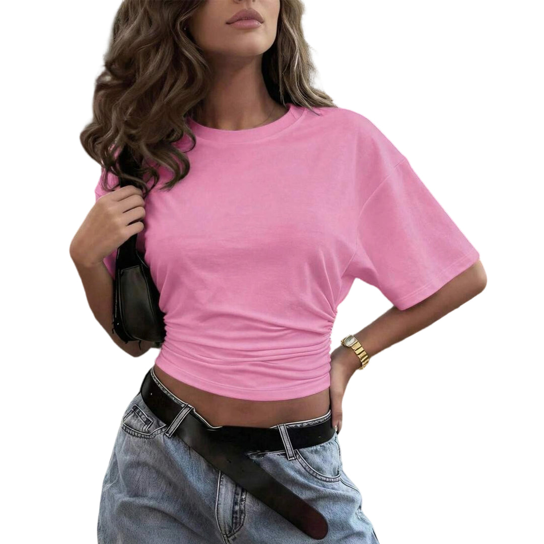 Women's Cinched Waist Shirts Ruched Causal Crop T Shirt Sexy Going Out Blouses Short Sleeve Everyday Wear classy