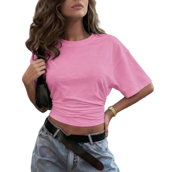 Women's Cinched Waist Shirts Ruched Causal Crop T Shirt Sexy Going Out Blouses Short Sleeve Everyday Wear classy