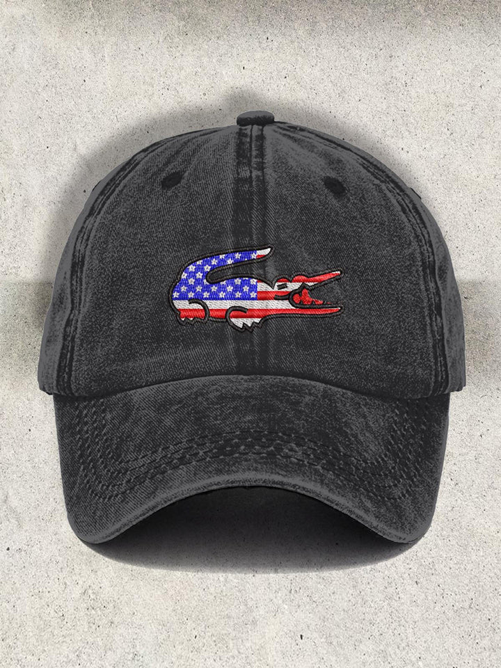 Vintage Flag Crocodile Print Baseball Cap