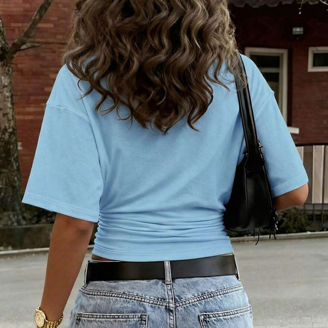 Women's Cinched Waist Shirts Ruched Causal Crop T Shirt Sexy Going Out Blouses Short Sleeve Everyday Wear classy