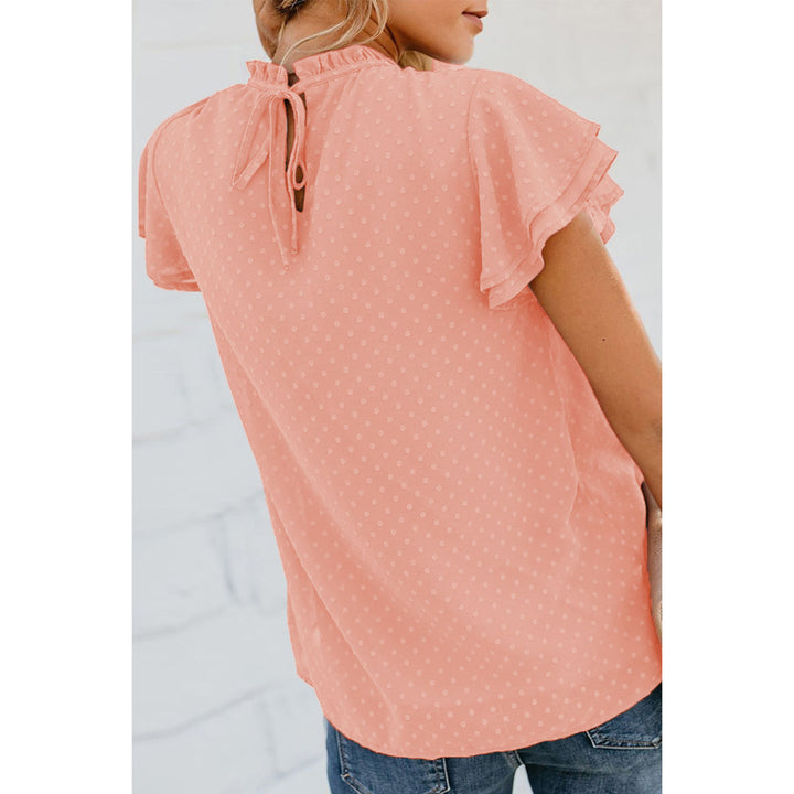 Womens Ruffle Short Sleeve Blouse Dot Smocked Crewneck Summer Flowy Chiffon Shirts Pullover Tops for Travel expedient