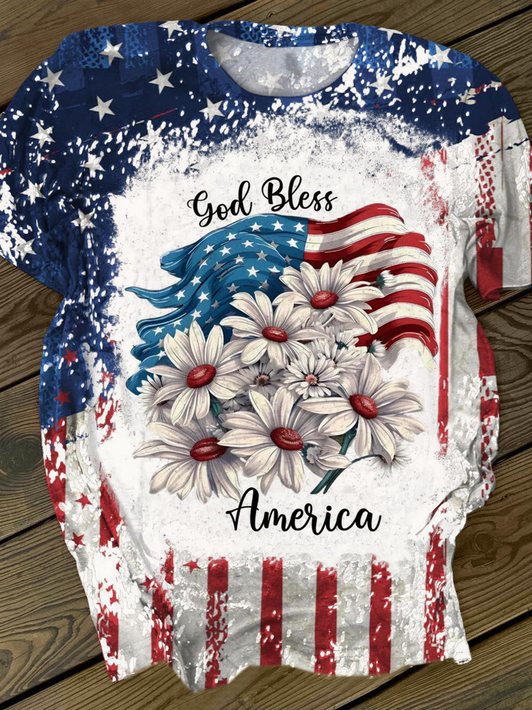 American Flag Floral Tie Dye Crew Neck T-shirt