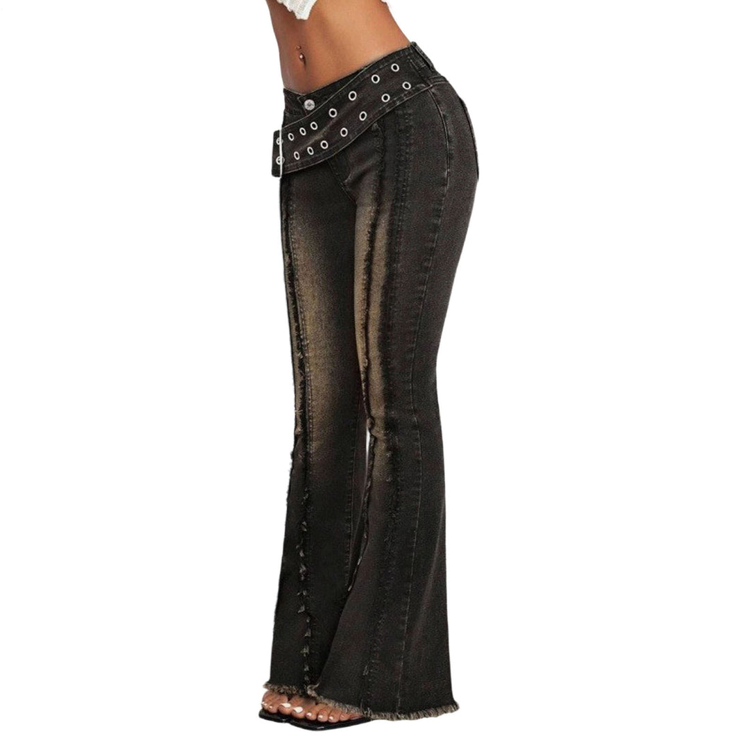 Women Bell Bottom Jeans Low Rise Frayed Hems Denim Pants Retro Flare Jeans Fashion Streetwear for Travel ingenious