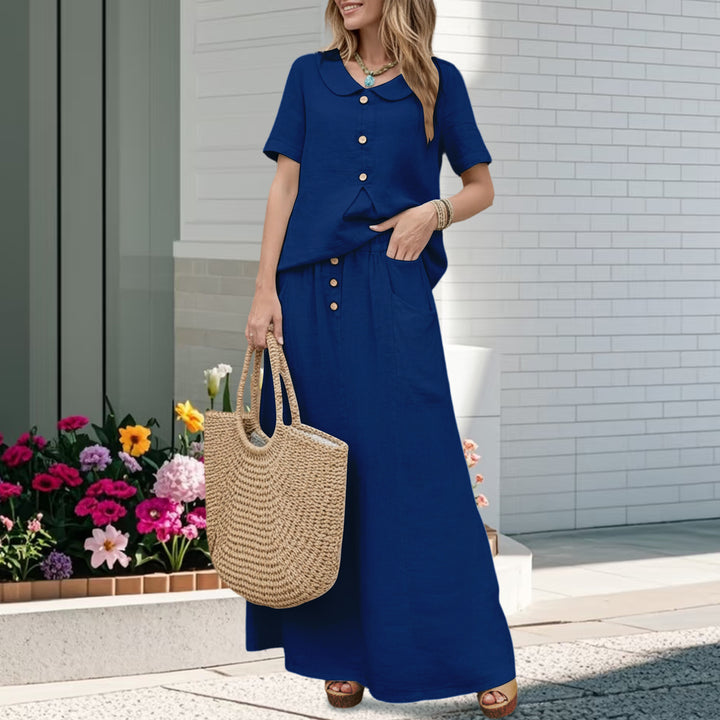 2 Piece Skirt Set Solid Cotton Two Piece Sets Short Sleeve Top and Maxi Skirt Casual Outfit for Daily Wear everywhere