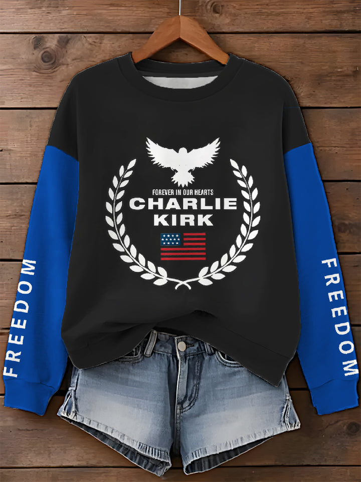 In Memory of Charlie Kirk Printed Long Sleeve Casual Top