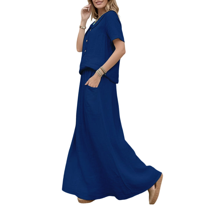 2 Piece Skirt Set Solid Cotton Two Piece Sets Short Sleeve Top and Maxi Skirt Casual Outfit for Daily Wear everywhere