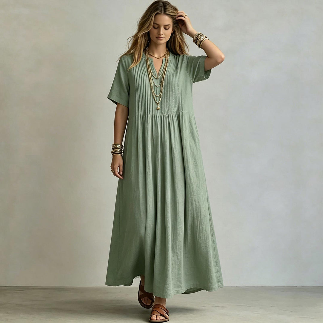 Short Sleeve Maxi Dress V Neck Short Sleeve Casual Long Dresses Loose Summer Clothes for Vacation Dating welcoming