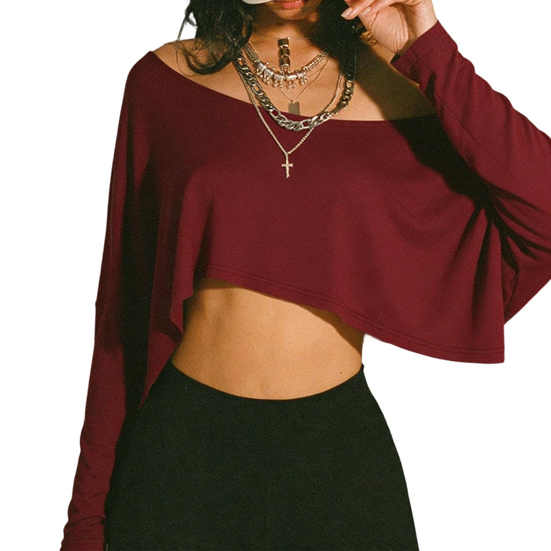 Off The Shoulder Crop Tops for Women Long Sleeve Slouchy Off The Shoulder Top Loose Casual T Shirt for Dating proficient