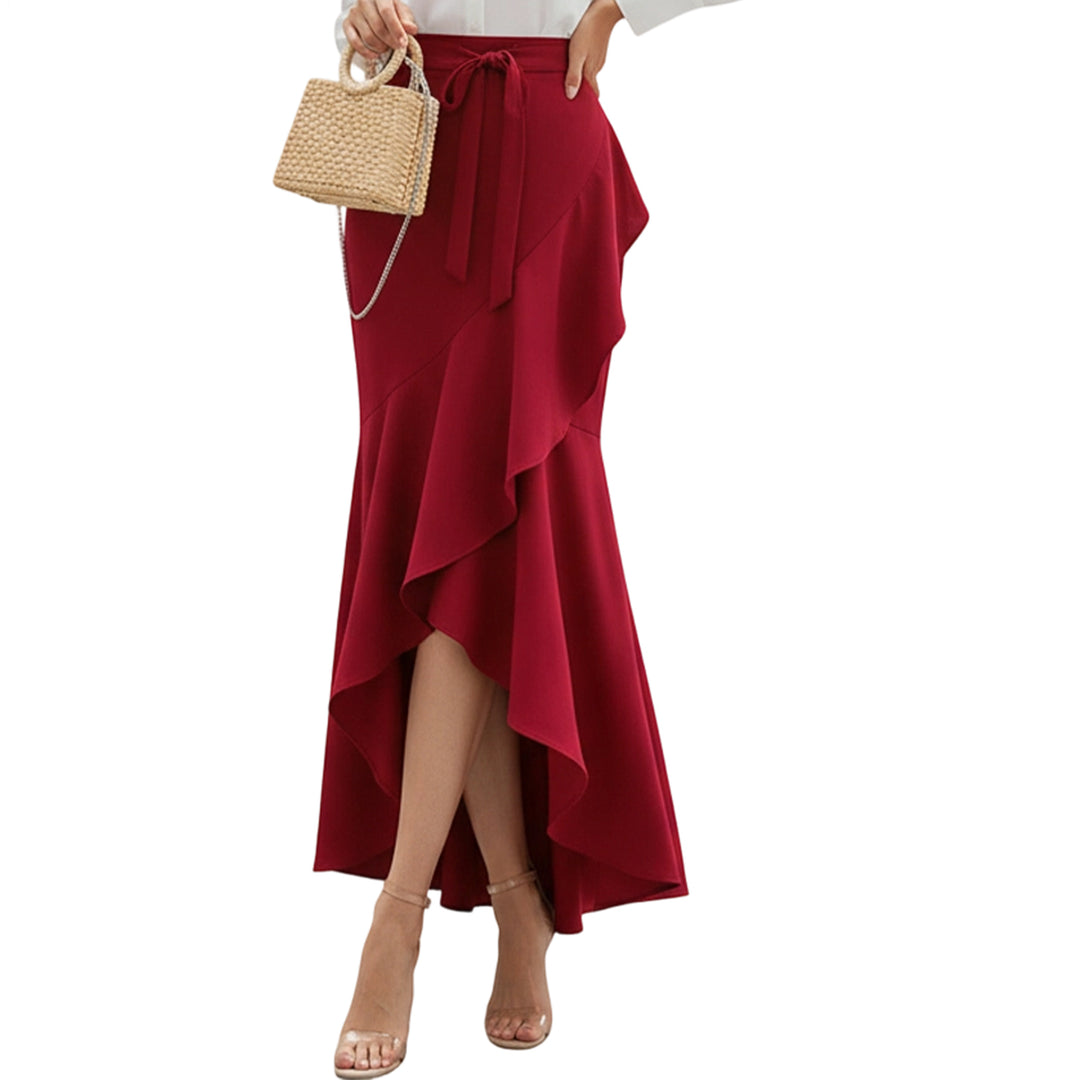 Long Plaid Skirt Mermaid A Line Women High Waist Flowy Ruffle High Low Skirts Waist Tie Clothes Daily Wear capable