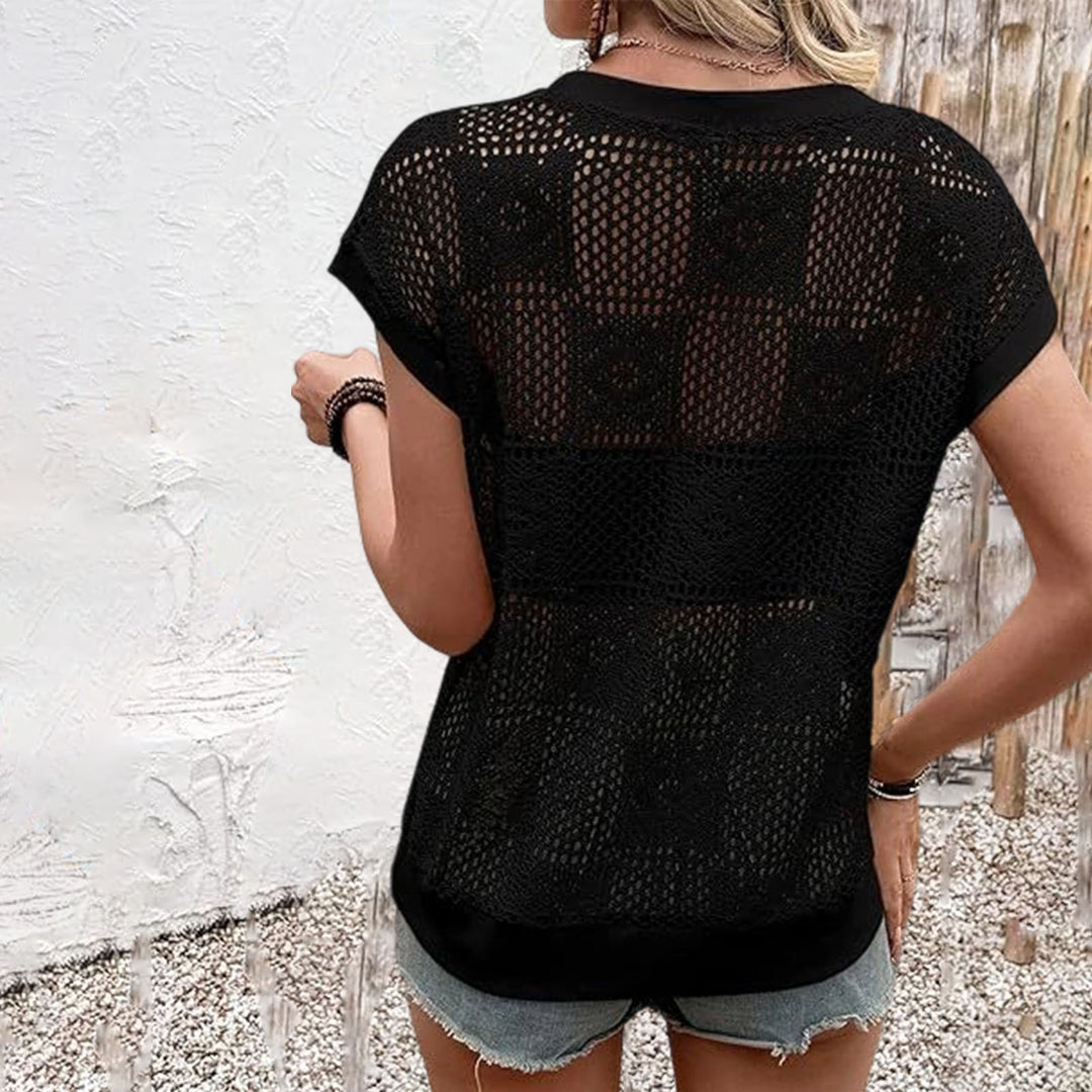 Crochet Top Cap Sleeve Hollow Out Blouse Lightweight Beach Vacation Clothes for Daily Wear Dating Travel dependable