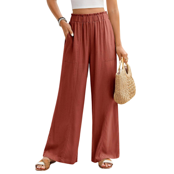 Wide Leg Palazzo Pants for Women High Waisted Elastic Waist Casual Pants Beach Lounge Trousers for Travel pleasant