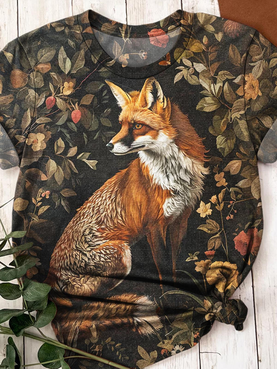 Women's Vintage Floral Fox Print Casual Top