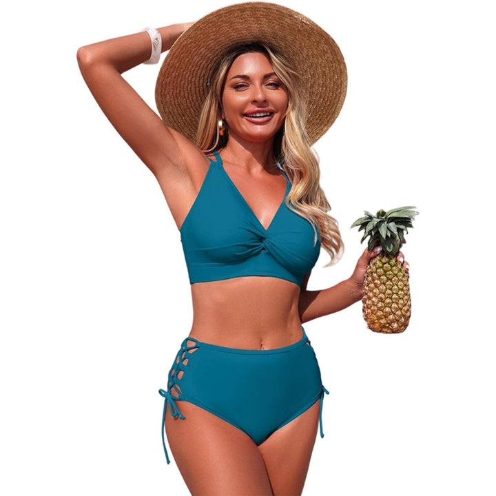 Womens Bikini Swimsuits Twist Front Bikini Swimsuit Sexy V Neck Lace Up Two Piece Bathing Suit for Vacation modern