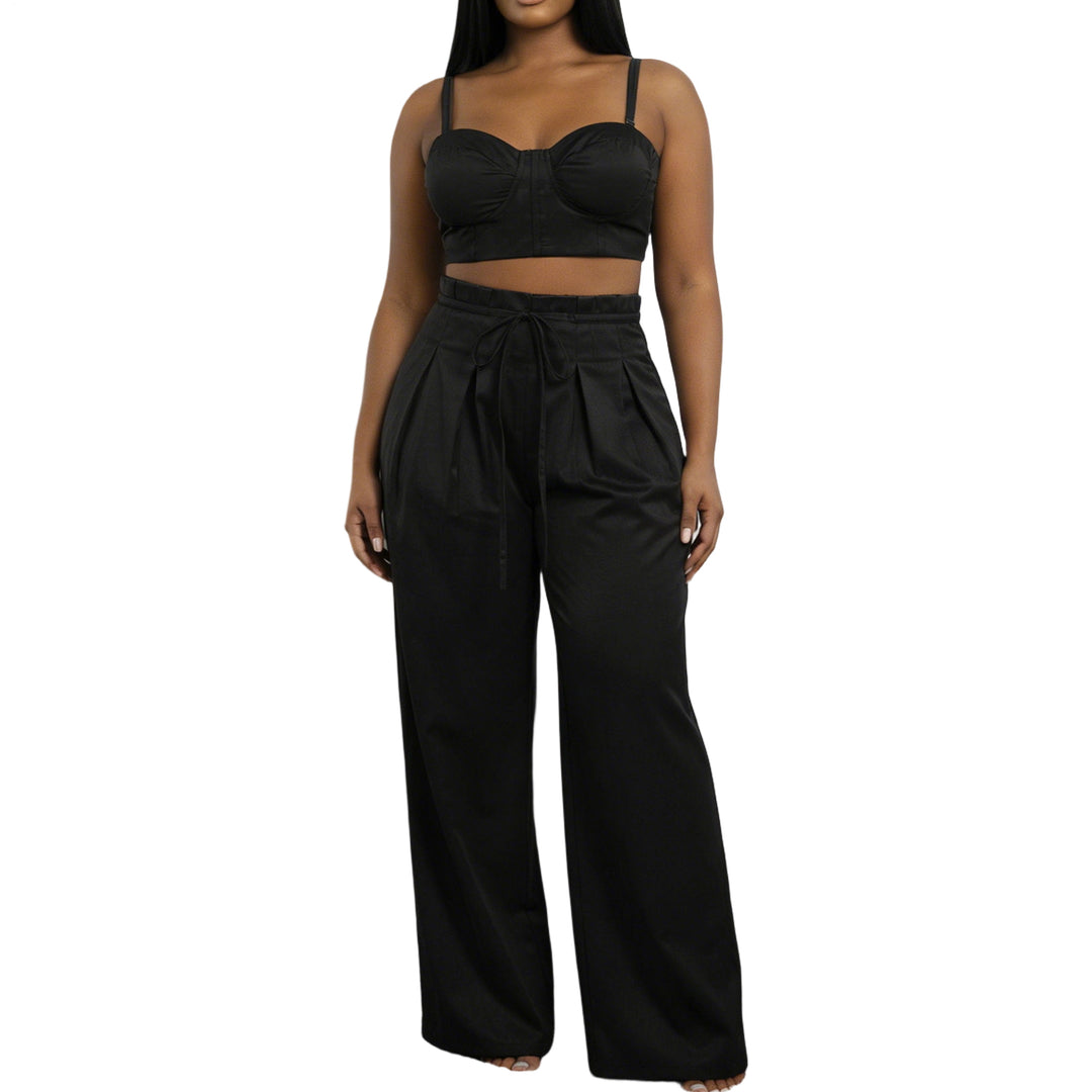 Women's 2 Piece Sets Sleeveless Crop Bustier Tops Wide Leg Casual Trousers with Drawstring for Streetwear premium