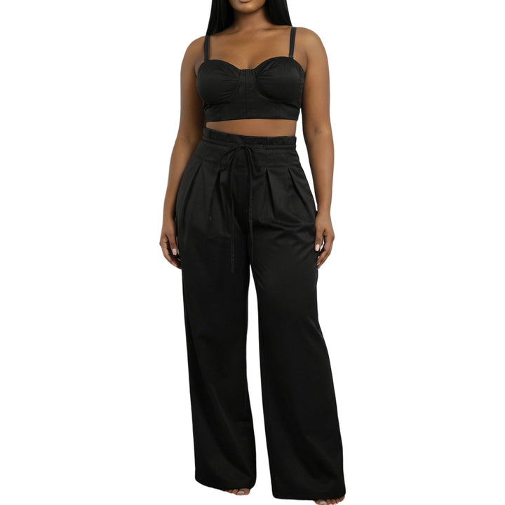 Women's 2 Piece Sets Sleeveless Crop Bustier Tops Wide Leg Casual Trousers with Drawstring for Streetwear premium