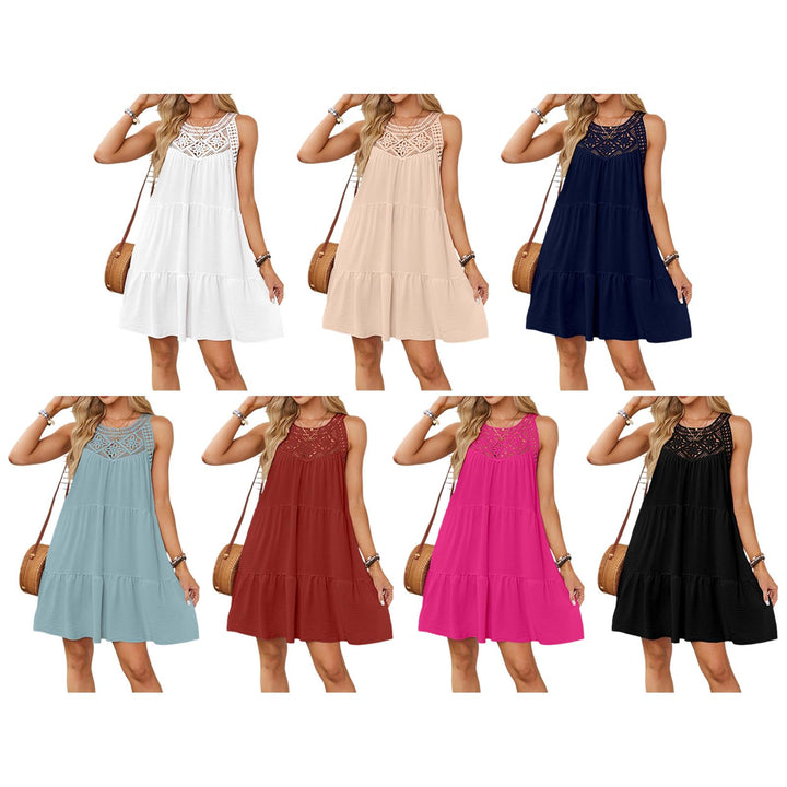 Halter Neck Mini Dress Hollow Out Loose Sleeveless Swing Dresses Summer A Line Sundresses for Daily Wear skilful