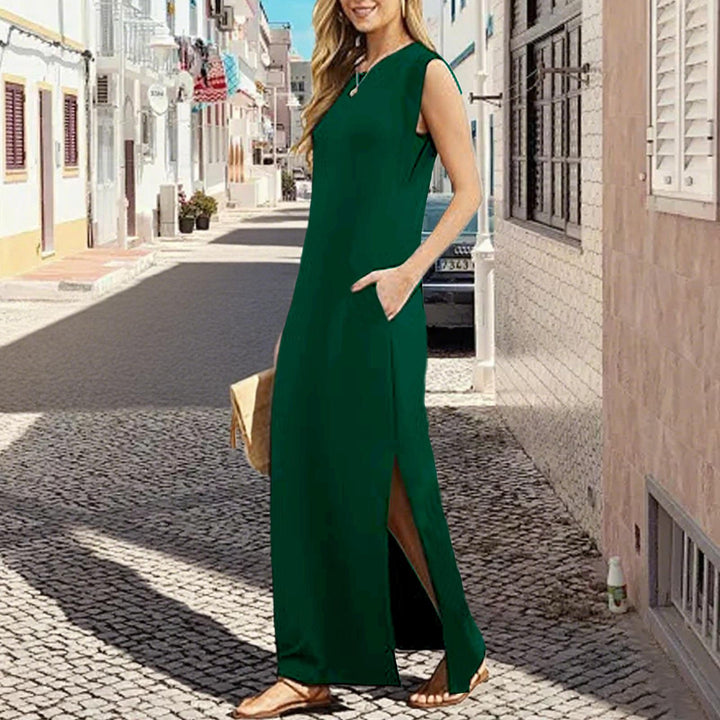 Tank Maxi Dress Sleeveless Solid Color Maxi Dress Loose Fit Side Slit Sundress for Fashionable Daily Wear Vacation Dating classy