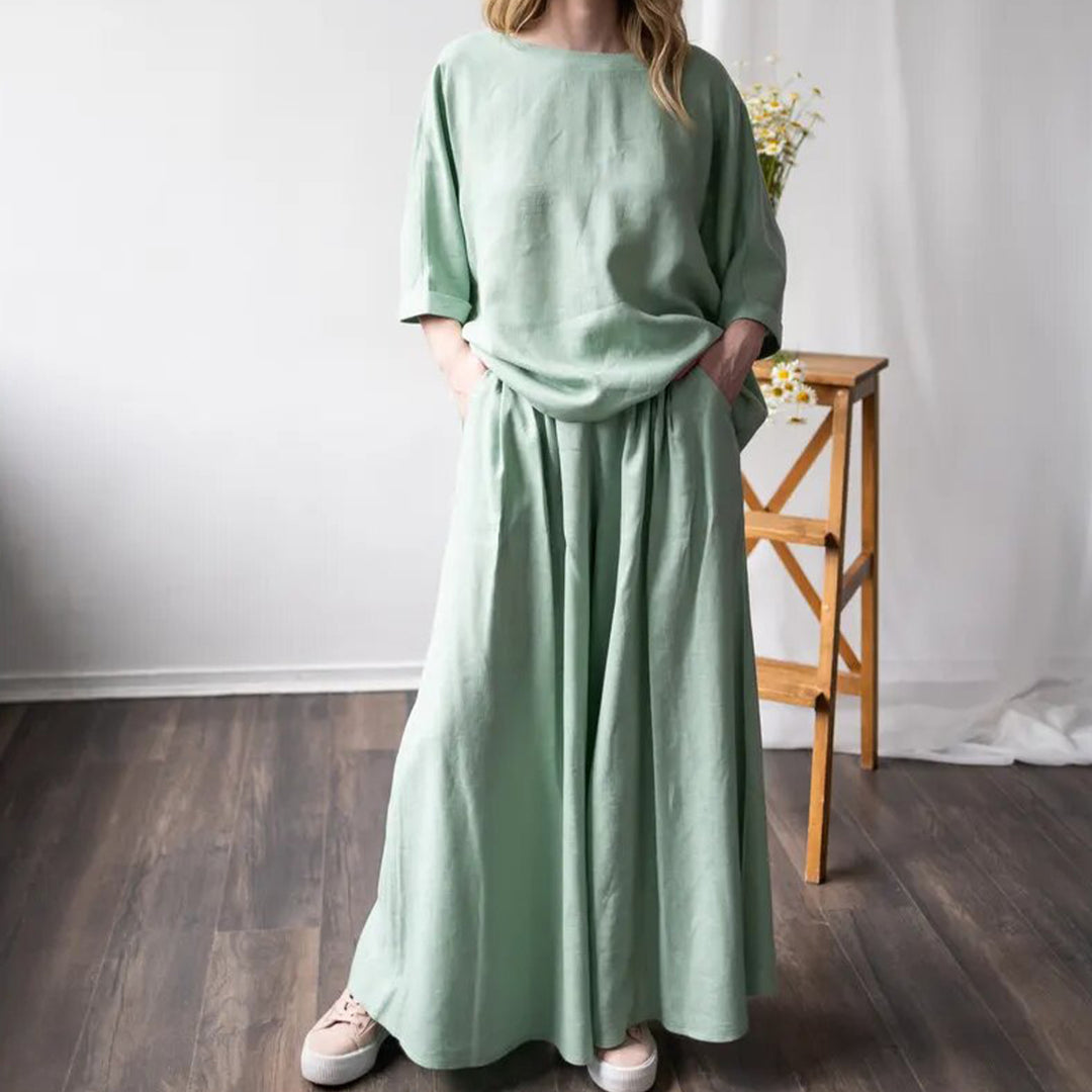 Matching Skirt Set Two Piece Linen 3/4 Sleeve Top with Flowy Skirt Summer Lounge Outfits for Going Out Travel delightful