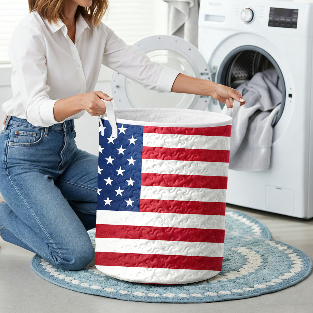 American Flag Laundry Basket Quilted Summer Holiday Basket Large Laundry Hamper with Handles for Bedroom adorable