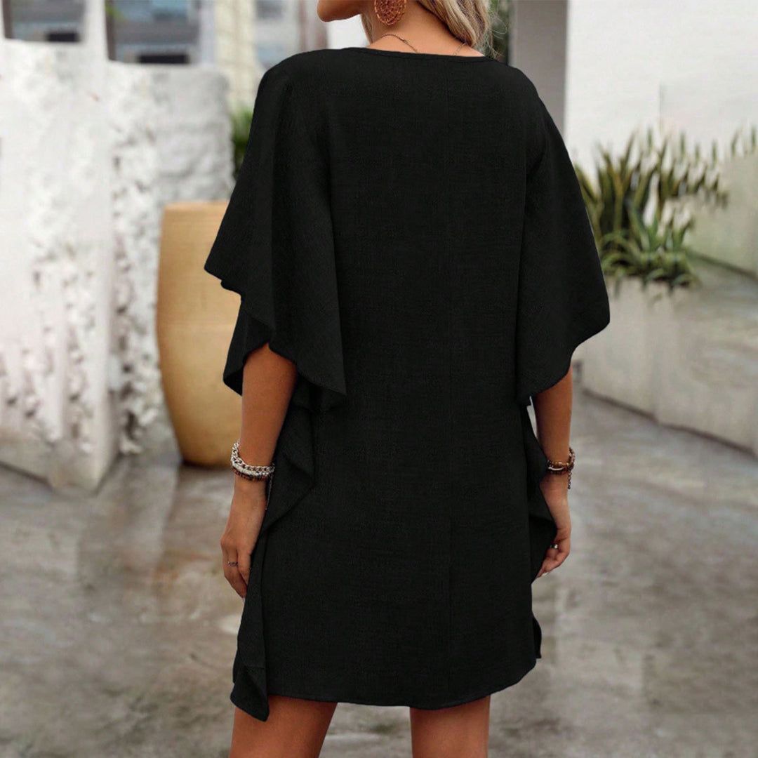 V Neck Ruffle Dress Summer Fashion Ruffle Short Sleeve Casual Shift Dress for Beach Vacation Daily Wear gifts