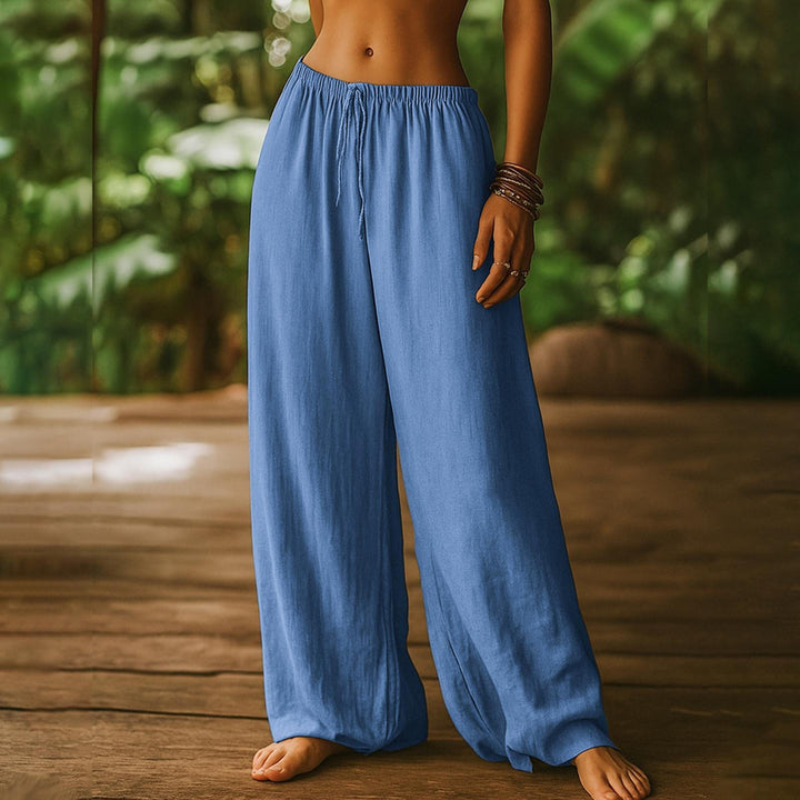 Cotton Wide Leg Pants for Women Drawstring Casual Elastic Waist Pants Flowy Cotton Beach Trousers for Travel charitable