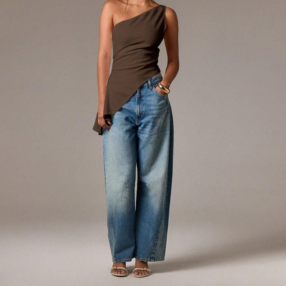 Off Shoulder Ruffle Top Asymmetrical Neck Summer Going Out Sexy Elegant Ruched Sleeveless Tops for Datng friendly
