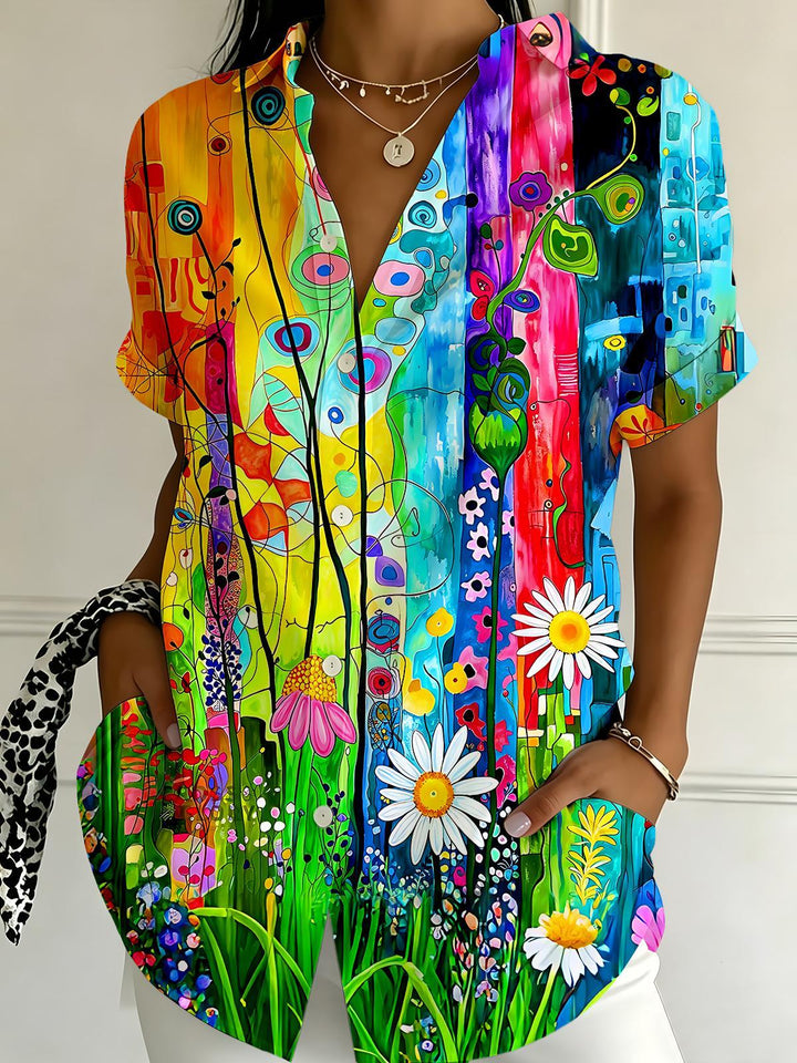 Abstract Art Floral Women's Short Sleeve Shirts