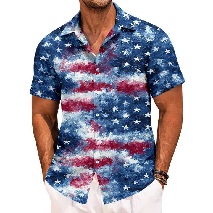 Mens Patriotic Button Down Shirts American Flag Short Sleeve Casual Button Up Hawaiian Shirts for Vacation polite