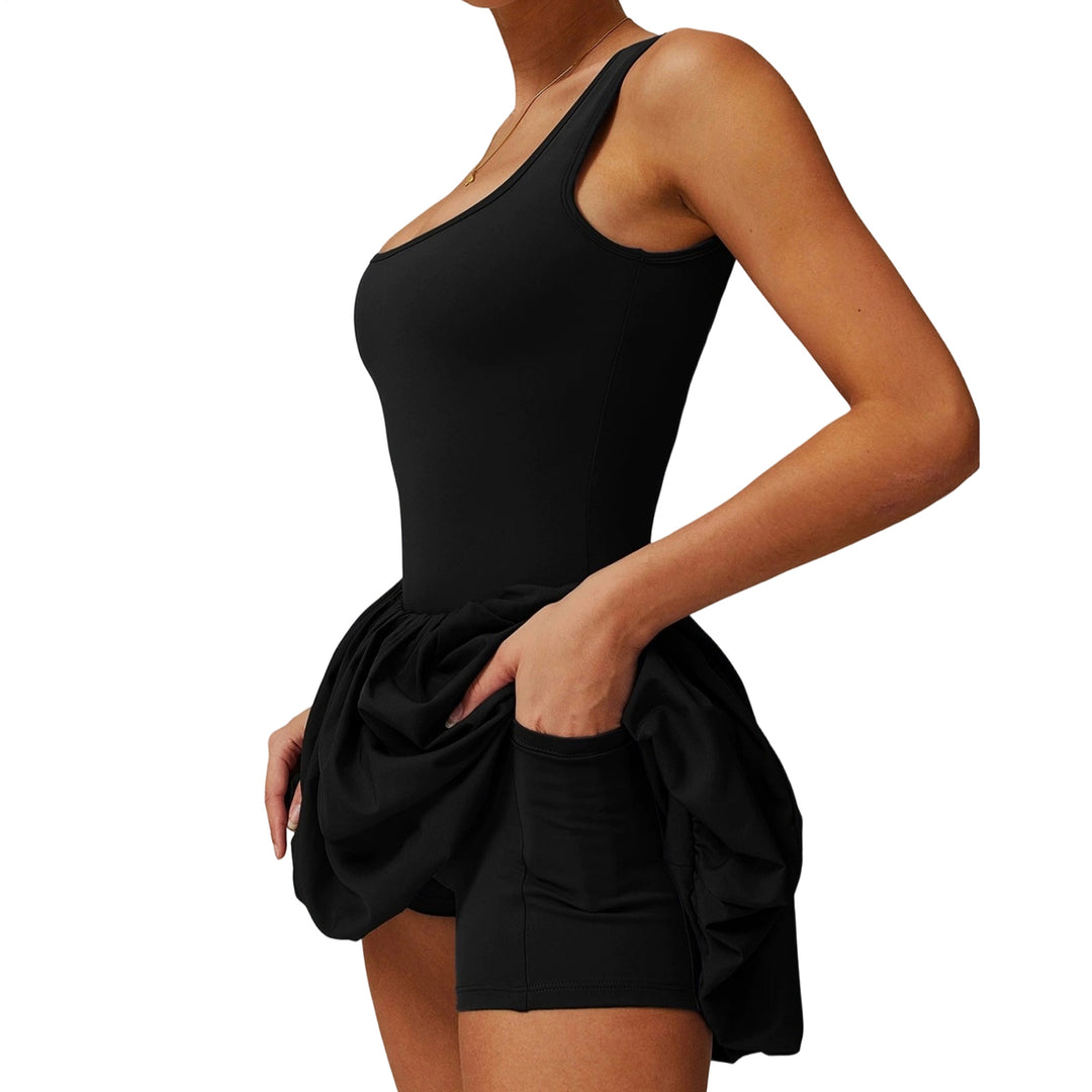 Tennis Dresses for Women Square Neck Summer Sleeveless Athletic Backless Mini Dress with Shorts for Running noble