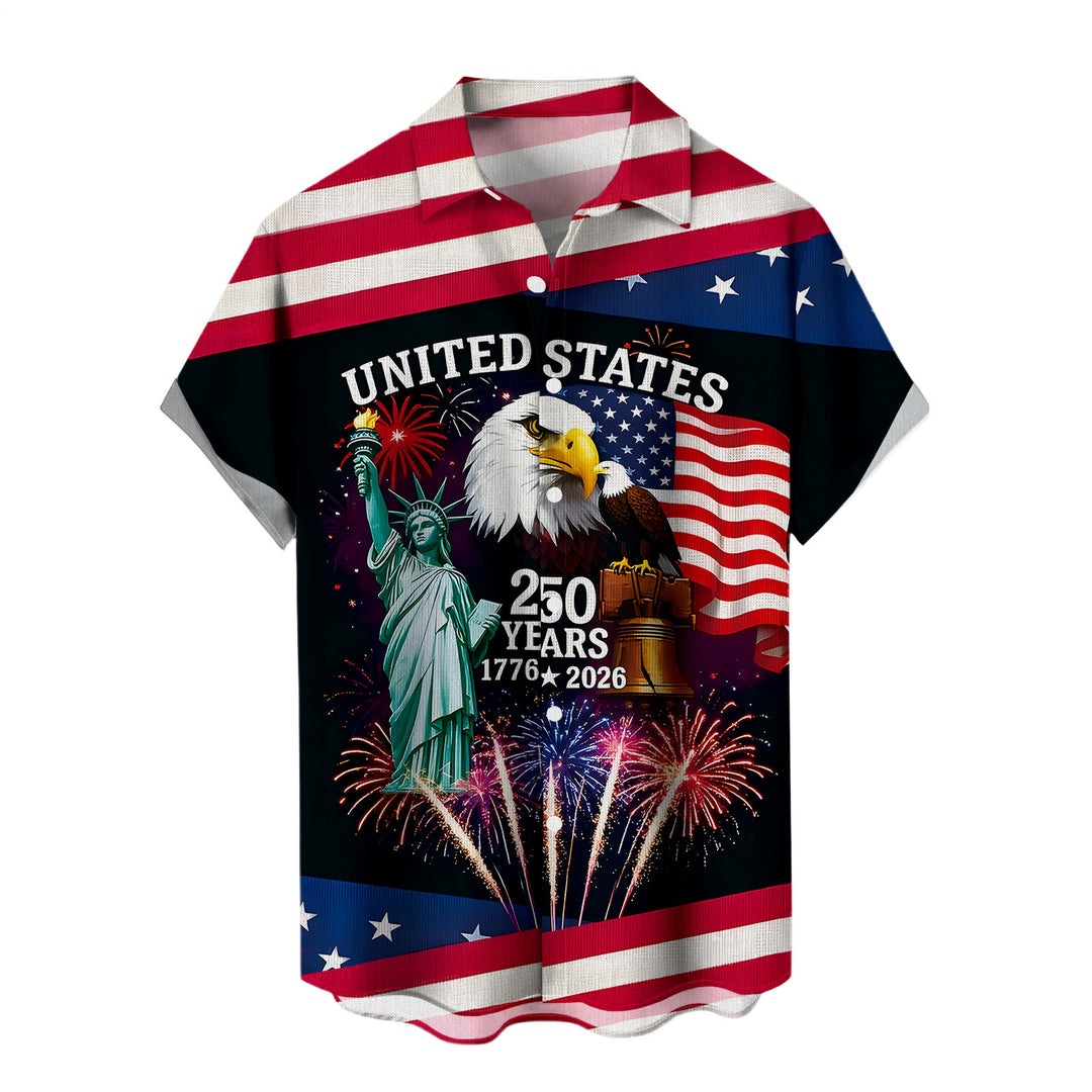 Patriotic Button Up Shirts for Men Flag 250 Years Lapel Short Sleeve Casual Trendy Hawaiian Shirts for Travel useful