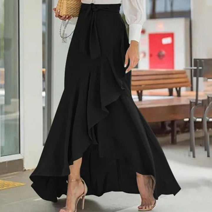 Long Plaid Skirt Mermaid A Line Women High Waist Flowy Ruffle High Low Skirts Waist Tie Clothes Daily Wear capable