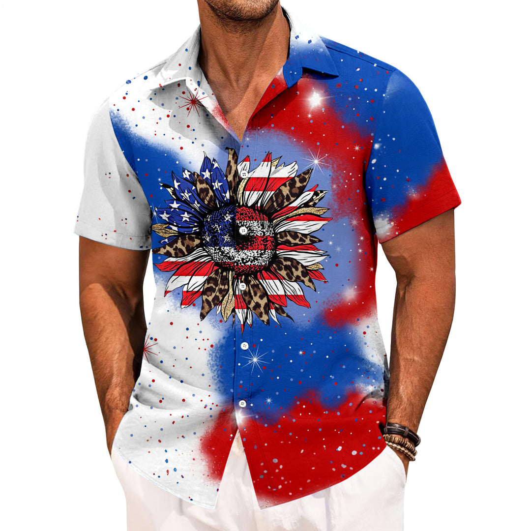 Mens Patriotic Button Down Shirts American Flag Short Sleeve Casual Button Up Hawaiian Shirts for Vacation polite
