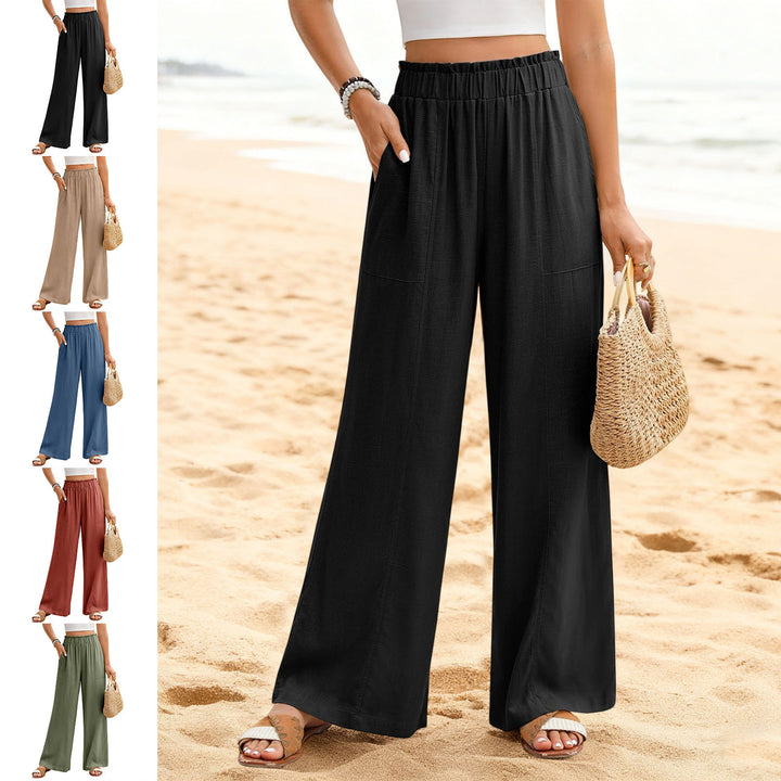 Wide Leg Palazzo Pants for Women High Waisted Elastic Waist Casual Pants Beach Lounge Trousers for Travel pleasant