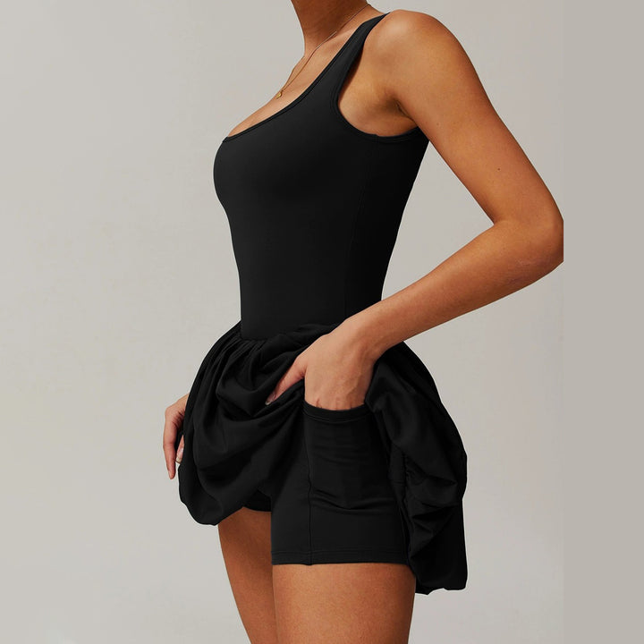 Tennis Dresses for Women Square Neck Summer Sleeveless Athletic Backless Mini Dress with Shorts for Running noble