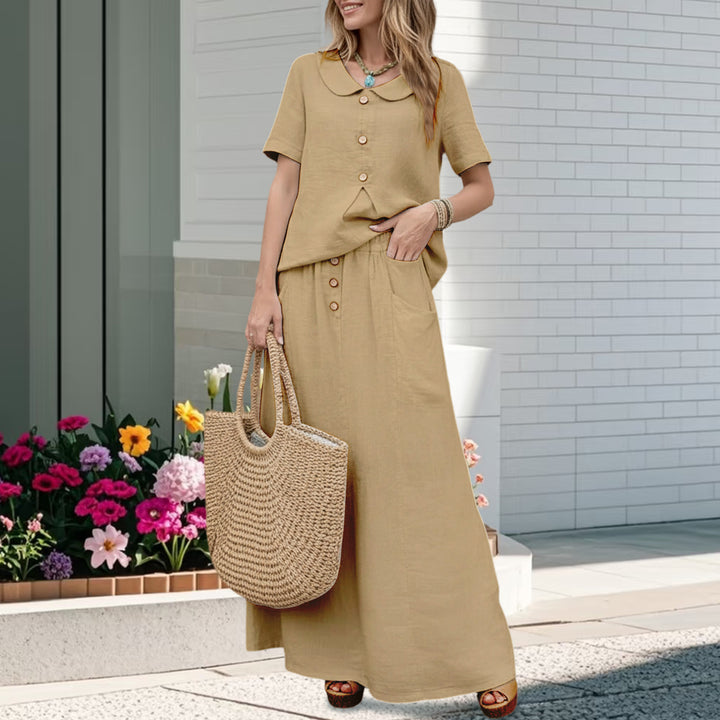 2 Piece Skirt Set Solid Cotton Two Piece Sets Short Sleeve Top and Maxi Skirt Casual Outfit for Daily Wear everywhere