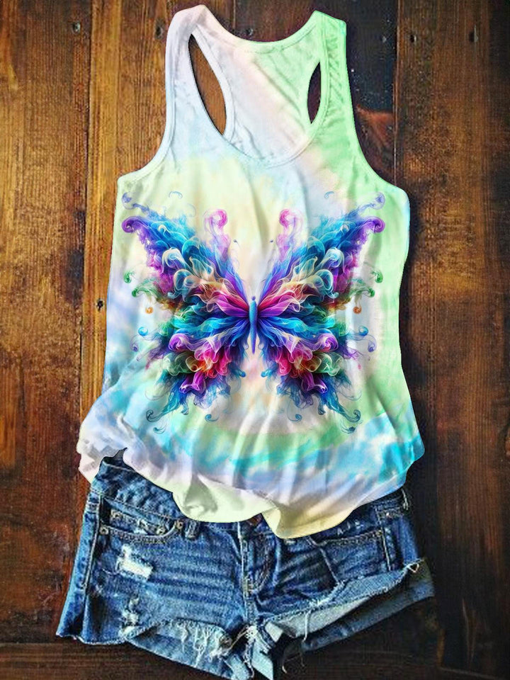Retro Color Smoke Butterfly Printed Casual Tank Top