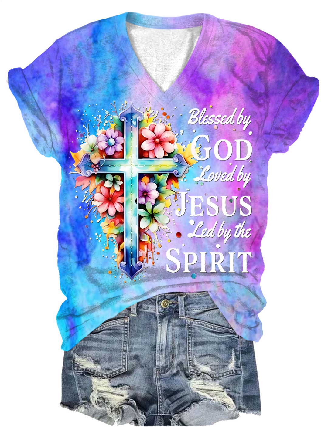 Blessed By God Loved By Jesus V-neck T-Shirt