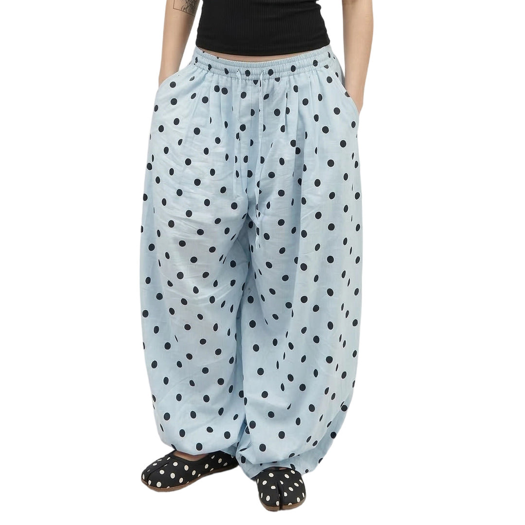 Baggy Wide Leg Pants for Women Dot Print Elastic Waist Wide Leg Palazzo Pants with Pockets for Daily Wear sturdy
