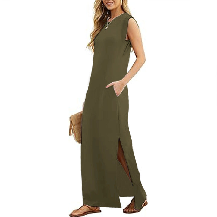 Tank Maxi Dress Sleeveless Solid Color Maxi Dress Loose Fit Side Slit Sundress for Fashionable Daily Wear Vacation Dating classy